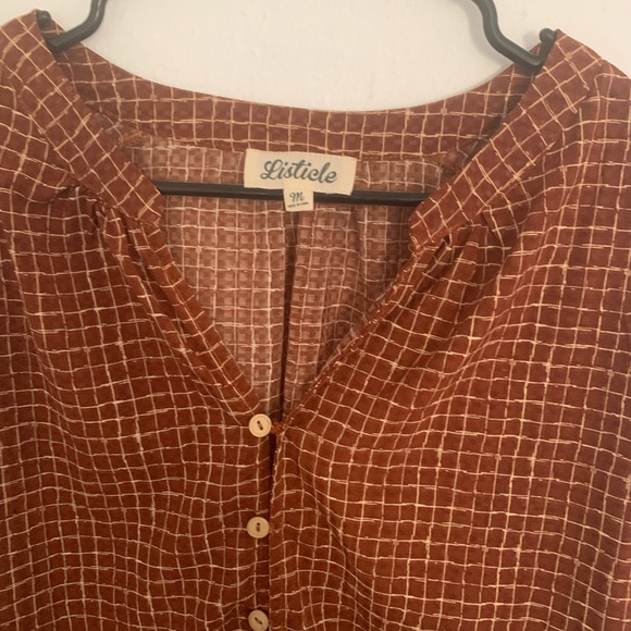 Rust Blouse with Checkered Pattern - Picture 3 of 4